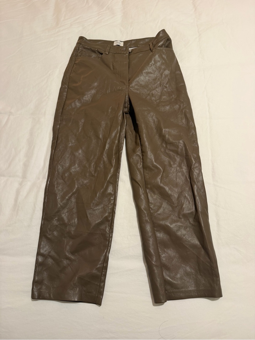 Wilfred Taupe Faux Leather Wide-Leg Pants